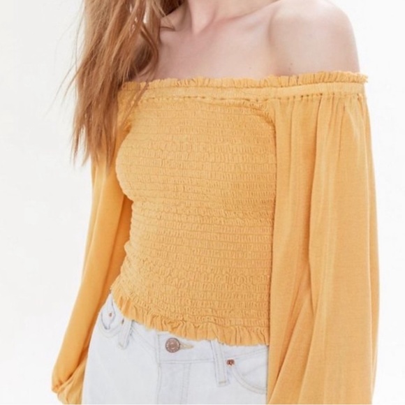 UO Smocked Yellow Top - Picture 1 of 3
